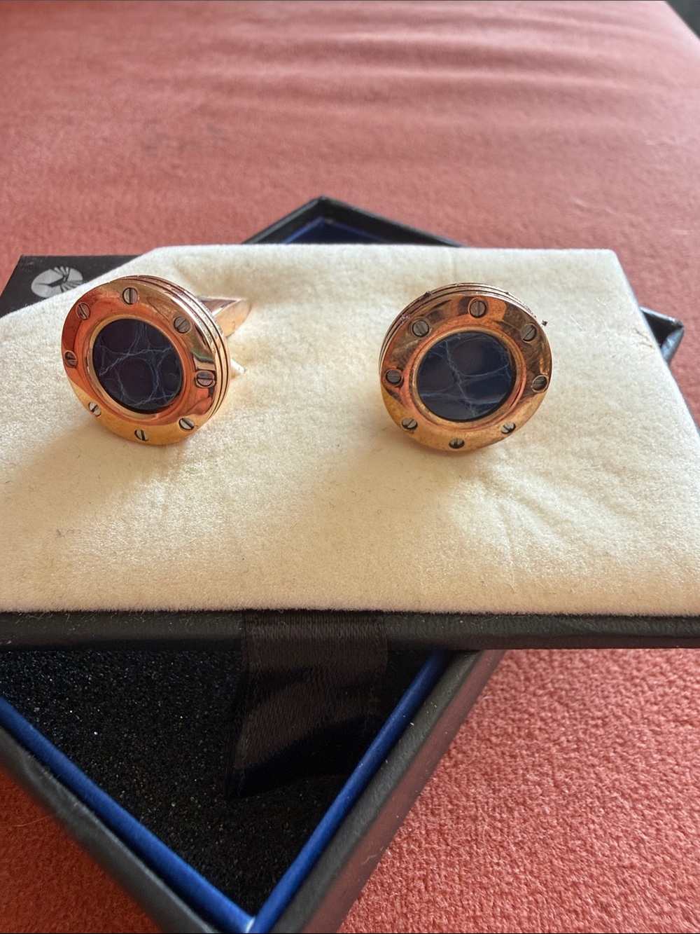 Colibri Daytona Rose Gold and Blue Gator Cufflinks